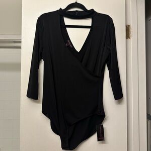 Material Girl Women’s Black Wrap Front Bodysuit. Size XL. NWT